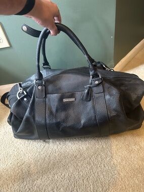 Brooks Brothers Black Leather Weekender Duffel Bag
